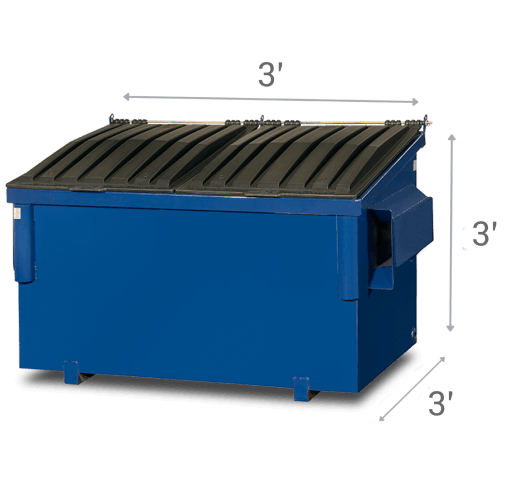 1 yard commercial dumpster with measurements for office waste disposal, holds 10 bags